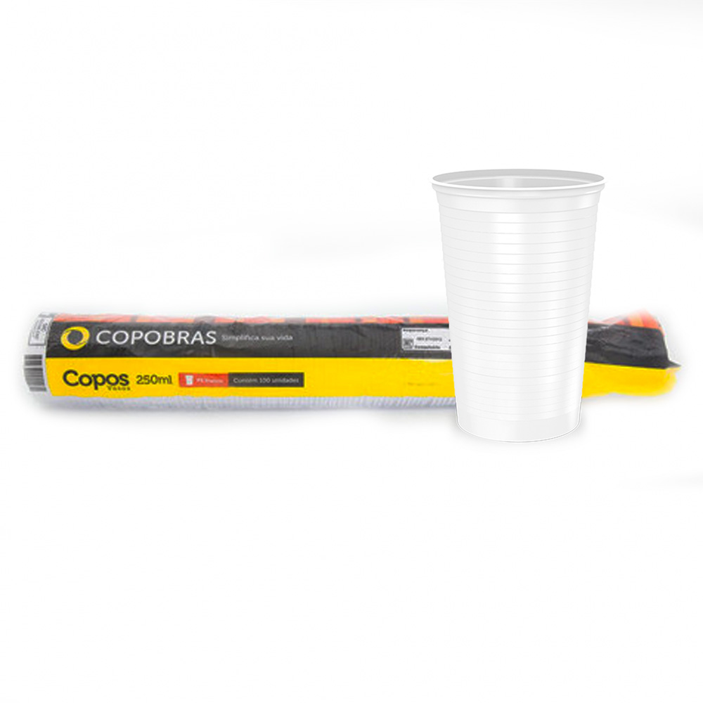 COPO PLASTICO BRANCO 250ML PACOTE COM 100UN - COPOBRAS  COPO PLASTICO BRANCO 250ML PACOTE COM 100UN - COPOBRAS