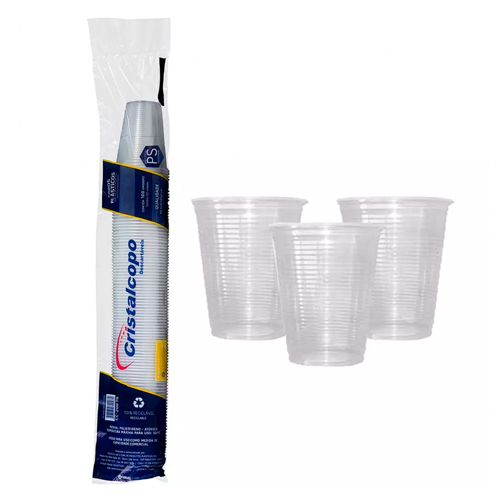 Copo Plástico 150ml Transparente Pacote c/100 unidades - Cristalcopo<br> Copo Plástico 150ml Transparente Pacote c/100 unidades - Cristalcopo<br>