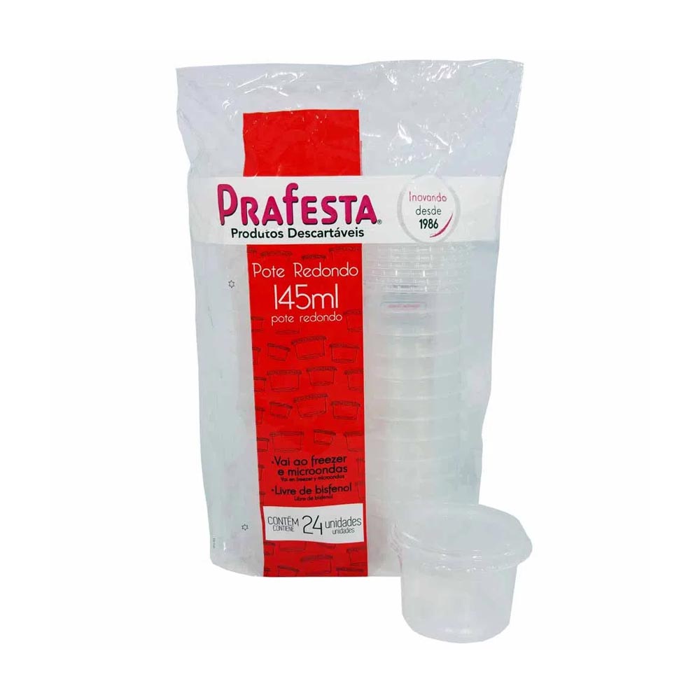 POTE COM TAMPA 145ML PCT 24UN - PRAFESTA  POTE COM TAMPA 145ML PCT 24UN - PRAFESTA