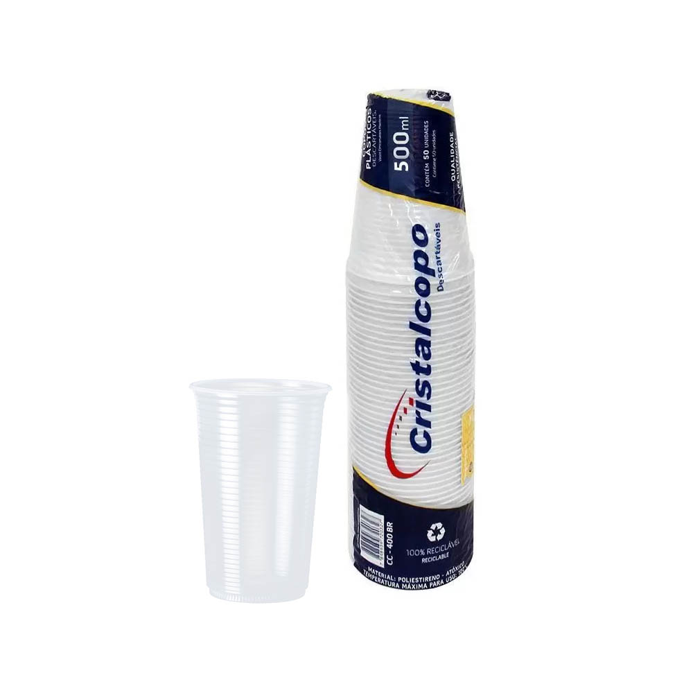 Copo Plástico 500ml Transparente Pacote c/ 50un - Cristalcopo <br>                    Copo Plástico 500ml Transparente Pacote c/ 50un - Cristalcopo <br>