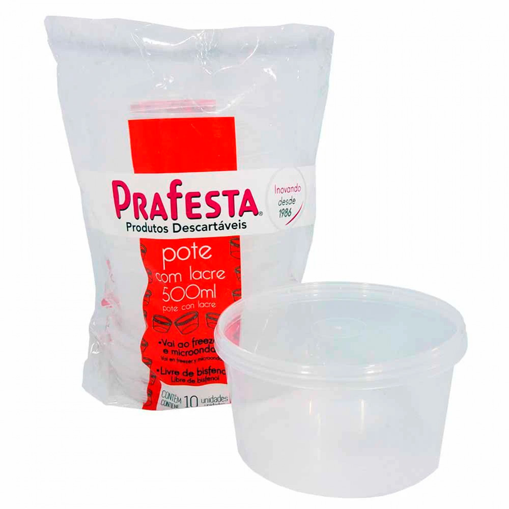 POTE COM TAMPA LACRE 500ML PACOTE COM 10 UN - PRAFESTA POTE COM TAMPA LACRE 500ML PACOTE COM 10 UN - PRAFESTA
