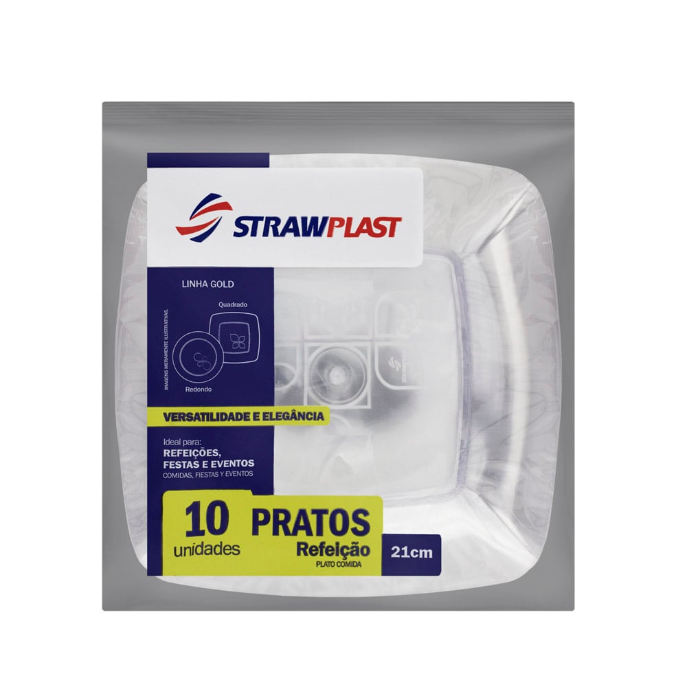 PRATO PLÁSTICO DESCARTÁVEL QUADRADO 21CM CRISTAL PACOTE COM 10 UNIDADES STRAWPLAST PRATO PLÁSTICO DESCARTÁVEL QUADRADO 21CM CRISTAL PACOTE COM 10 UNIDADES STRAWPLAST