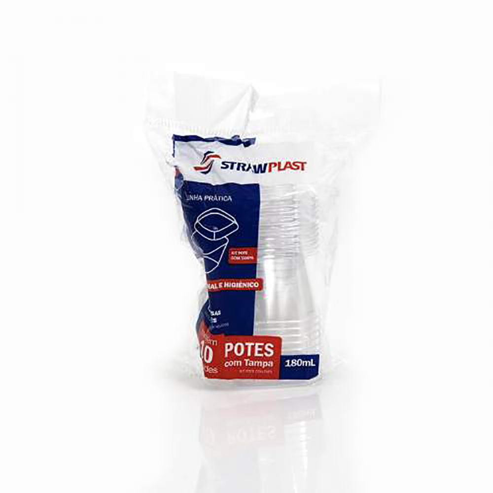 POTE COM TAMPA  CRISTAL 180ML STRAWPLAST C/10 UNIDADES POTE COM TAMPA  CRISTAL 180ML STRAWPLAST C/10 UNIDADES