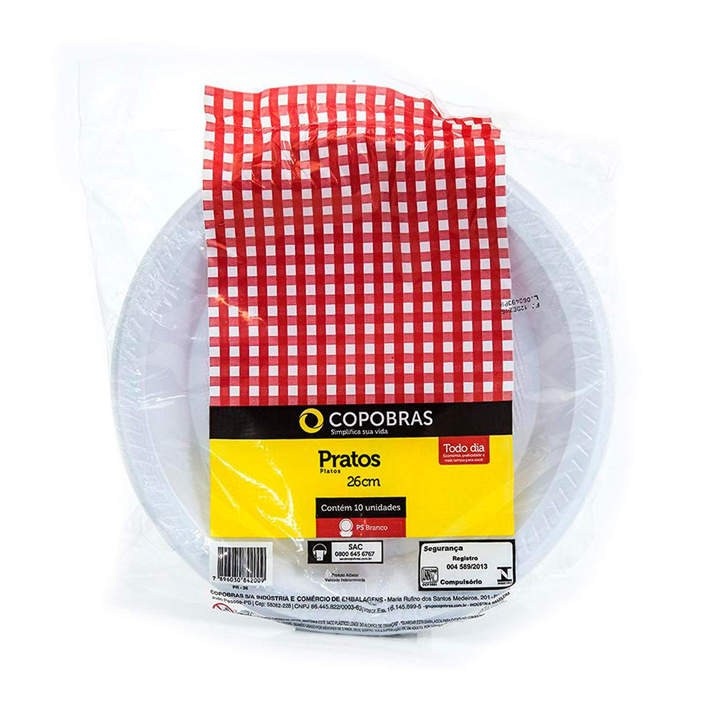 PRATO PLASTICO BRANCO 26CM PACOTE COM 10 UN - COPOBRAS PRATO PLASTICO BRANCO 26CM PACOTE COM 10 UN - COPOBRAS