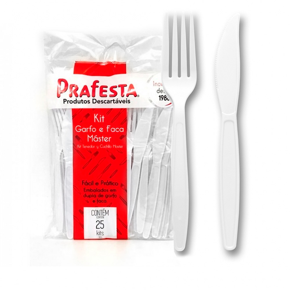 KIT GARFO/FACA MASTER BRANCO PACOTE COM 25 UN - PRAFESTA  KIT GARFO/FACA MASTER BRANCO PACOTE COM 25 UN - PRAFESTA