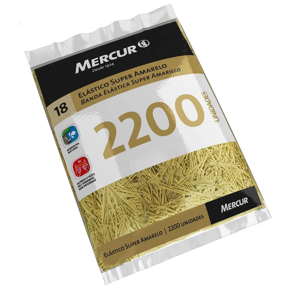 ELÁSTICO SUPER  AMARELO 18 COM 2200 UN - MERCUR  ELÁSTICO SUPER  AMARELO 18 COM 2200 UN - MERCUR