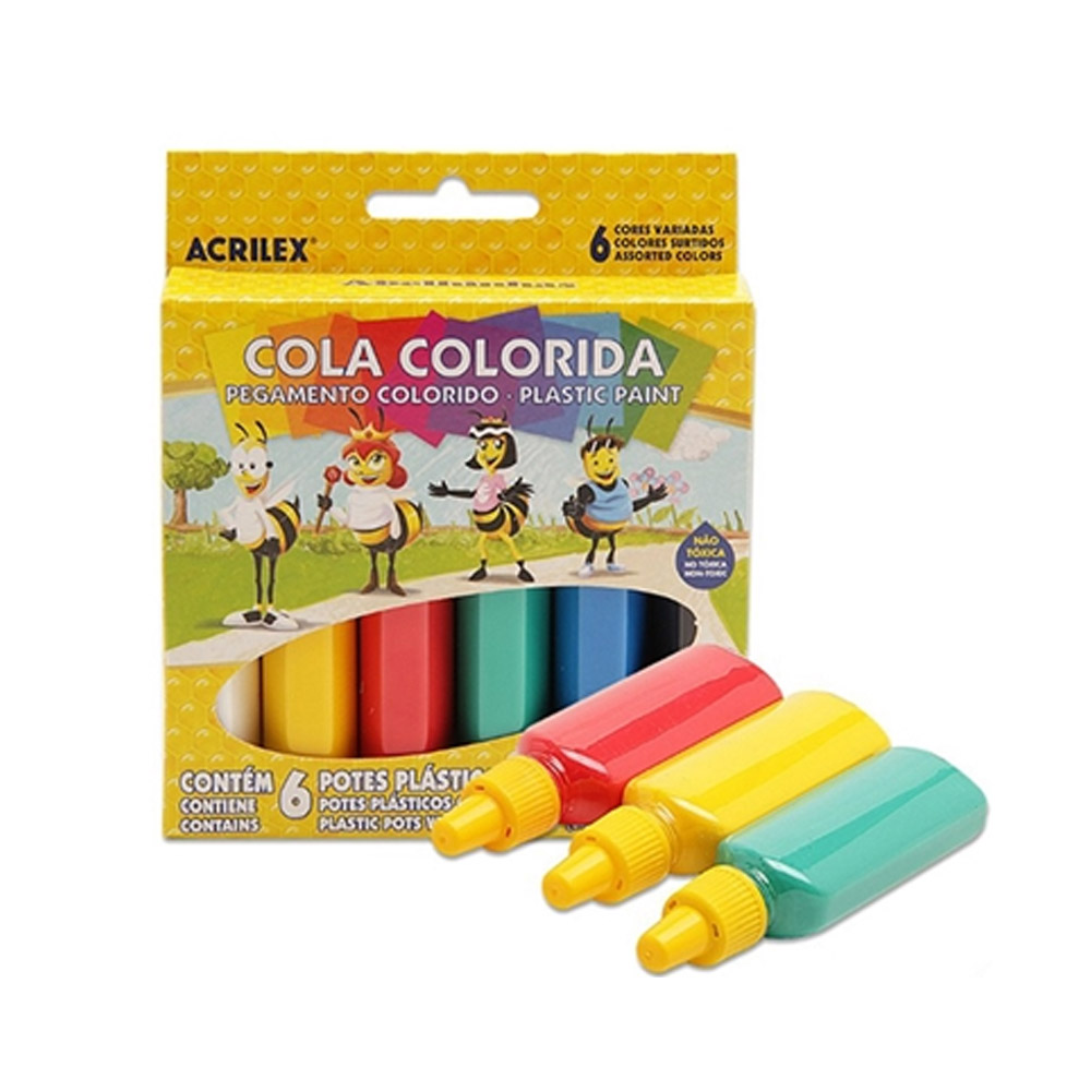 COLA COLORIDA 23GR C/6 CORES - ACRILEX                               COLA COLORIDA 23GR C/6 CORES - ACRILEX