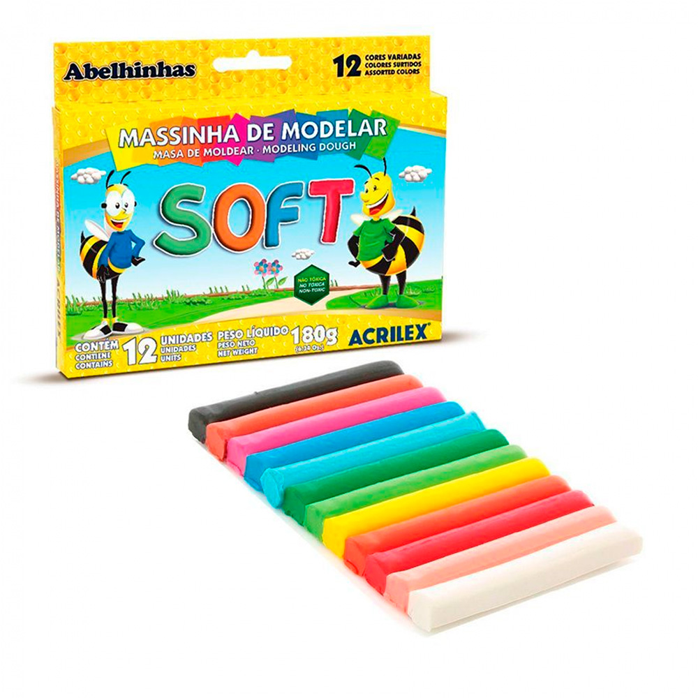 MASSINHA DE MODELAR SOFT 12 CORES 180G - ACRILEX MASSINHA DE MODELAR SOFT 12 CORES 180G - ACRILEX