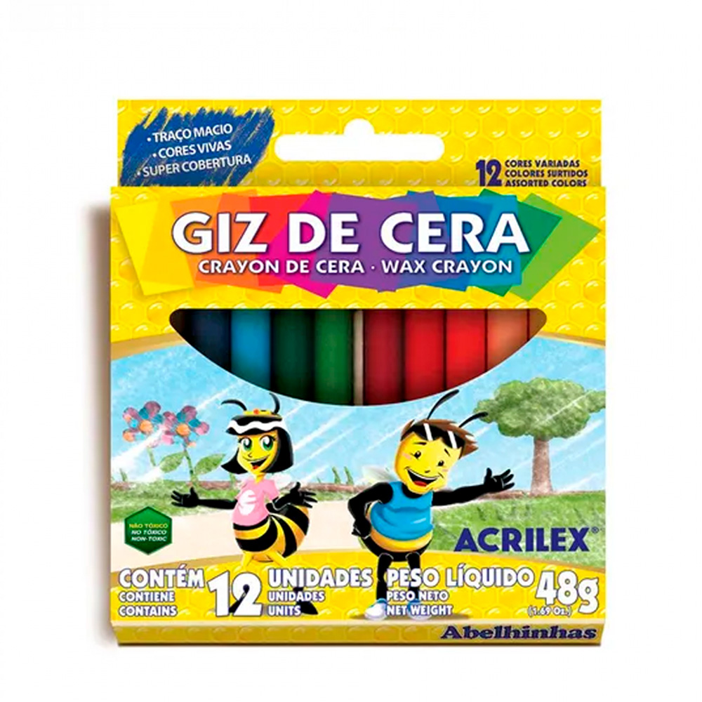 GIZ DE CERA FINO 12 CORES - ACRILEX                            GIZ DE CERA FINO 12 CORES - ACRILEX