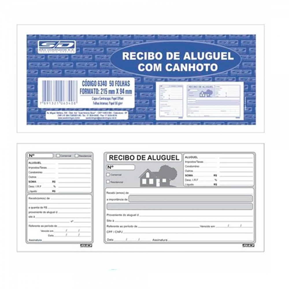 RECIBO DE ALUGUEL COM CANHOTO 50 FOLHAS - SÃO DOMINGOS RECIBO DE ALUGUEL COM CANHOTO 50 FOLHAS - SÃO DOMINGOS