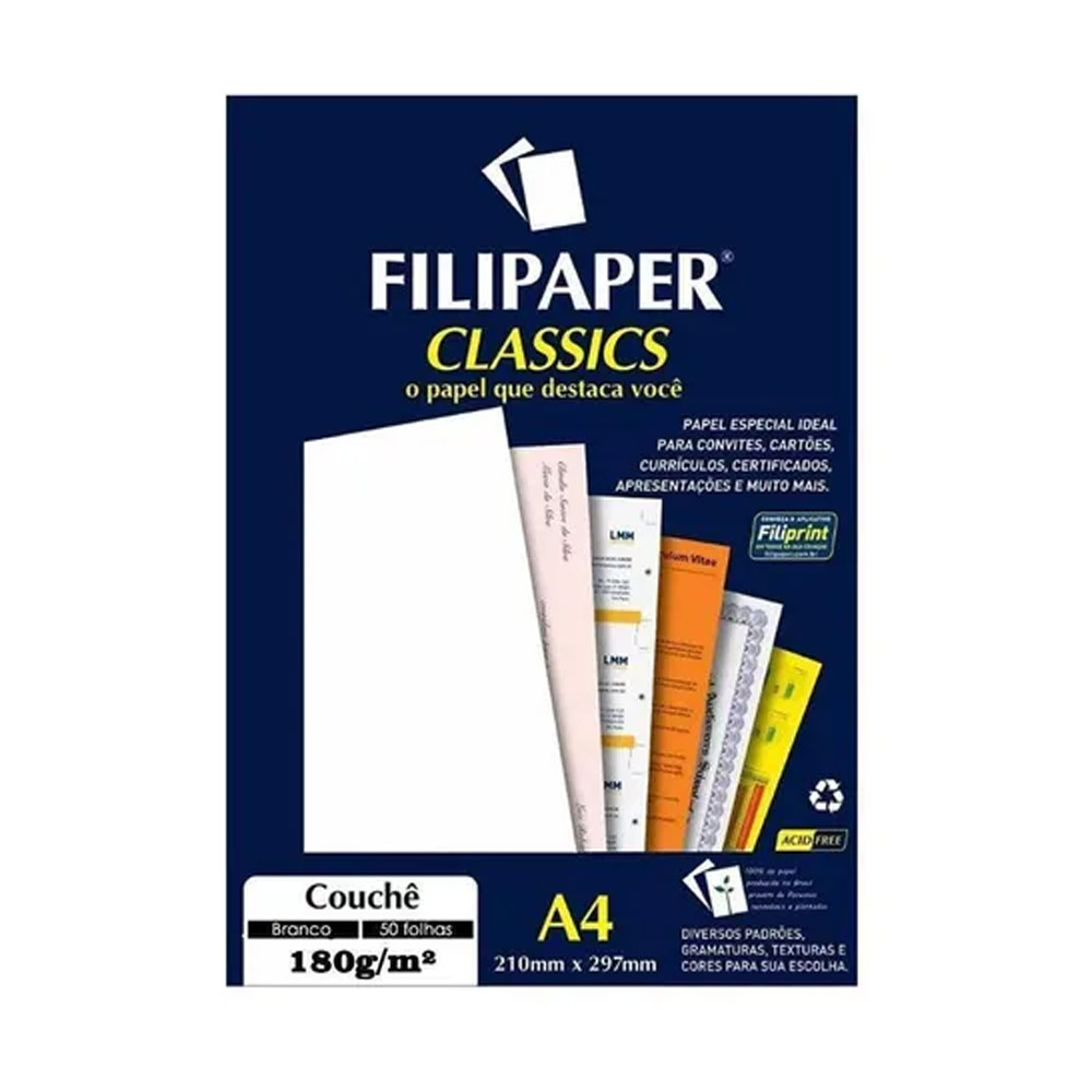 PAPEL COUCHE BRANCO 180GR C/50FL FILIPAPER PAPEL COUCHE BRANCO 180GR C/50FL FILIPAPER