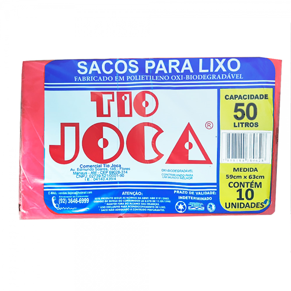 SACO DE LIXO 50 LITROS COLETA SELETIVA VERMELHO C/10 UNIDADES - TIO JOCA  SACO DE LIXO 50 LITROS COLETA SELETIVA VERMELHO C/10 UNIDADES - TIO JOCA