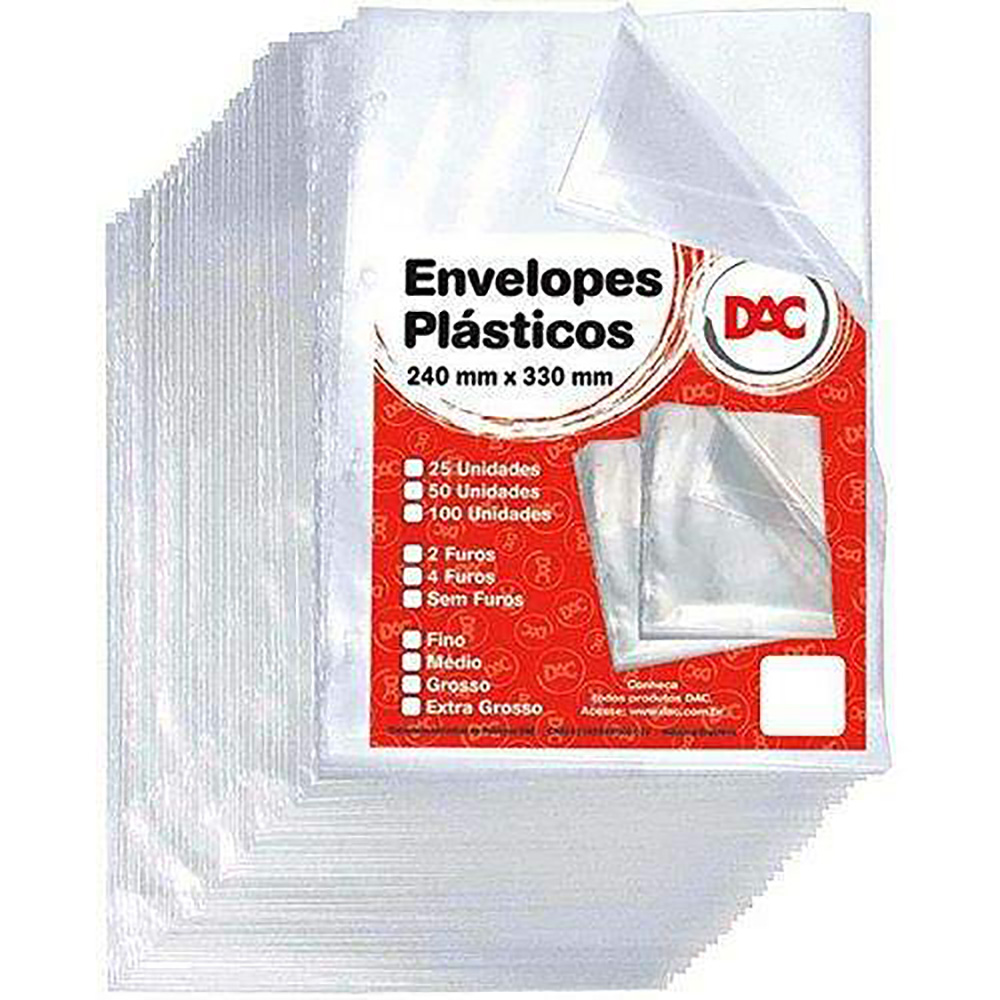 ENVELOPE PLASTICO MEDIO SEM FURO PACOTE COM 25 UNIDADES DAC ENVELOPE PLASTICO MEDIO SEM FURO PACOTE COM 25 UNIDADES DAC
