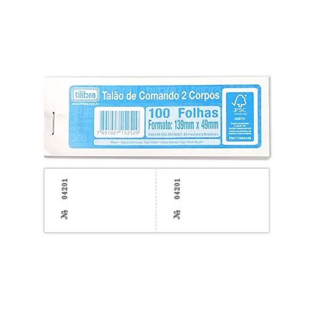 TALÃO DE COMANDO 2 CORPOS TILIBRA 100F<br> TALÃO DE COMANDO 2 CORPOS TILIBRA 100F<br>