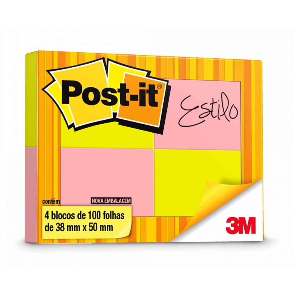 Bloco Adesivo Post-It 38 x 50 mm com 4 Blocos com 100 Folhas Rosa e Verde - 3M Bloco Adesivo Post-It 38 x 50 mm com 4 Blocos com 100 Folhas Rosa e Verde - 3M