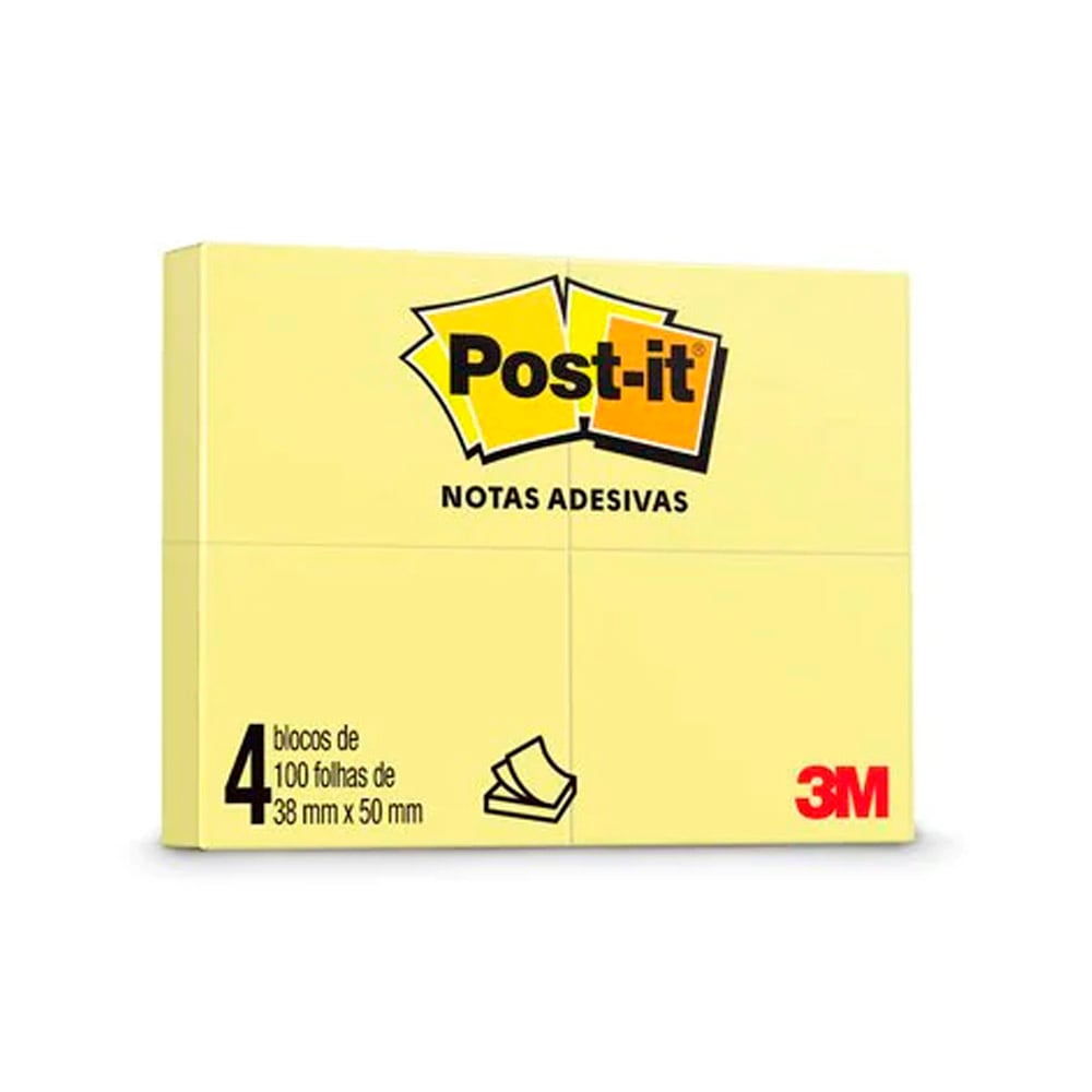 BLOCO POST IT 38X50 PEQUENO 100 FOLHAS AMARELO C/ 4 BLOCOS - 3M                       BLOCO POST IT 38X50 PEQUENO 100 FOLHAS AMARELO C/ 4 BLOCOS - 3M