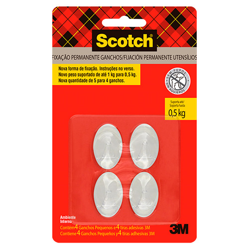 Gancho Adesivo para Utensílios - Scotch Transparente C/4 Unidades 3M Gancho Adesivo para Utensílios - Scotch Transparente C/4 Unidades 3M