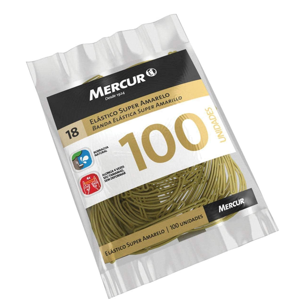 ELASTICO SUPER AMARELO COM 100 UN - MERCUR     ELASTICO SUPER AMARELO COM 100 UN - MERCUR