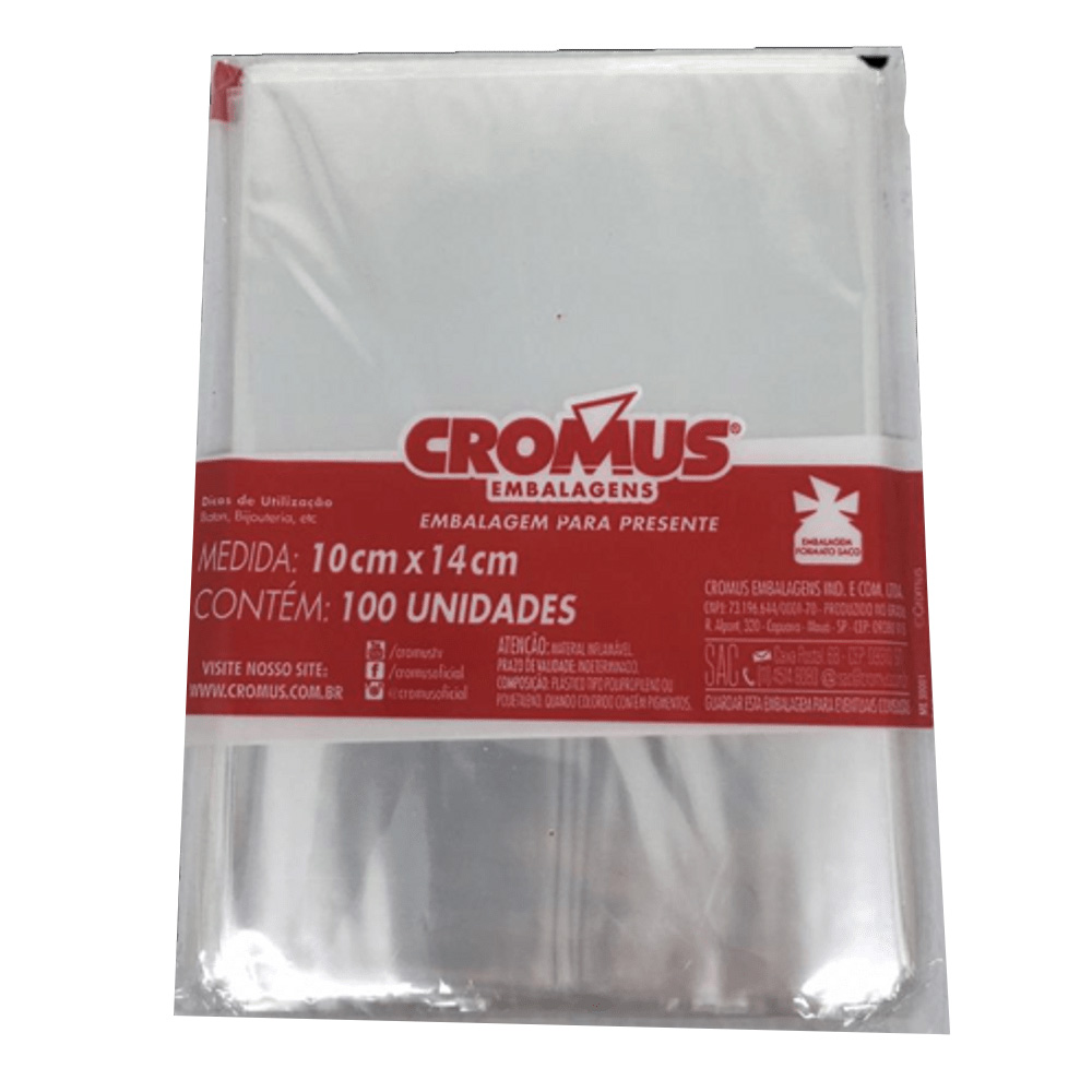 SACO TRANSPARENTE TAMANHO 10X14 INCOLOR - CROMUS - C/100 UNIDADES SACO TRANSPARENTE TAMANHO 10X14 INCOLOR - CROMUS - C/100 UNIDADES