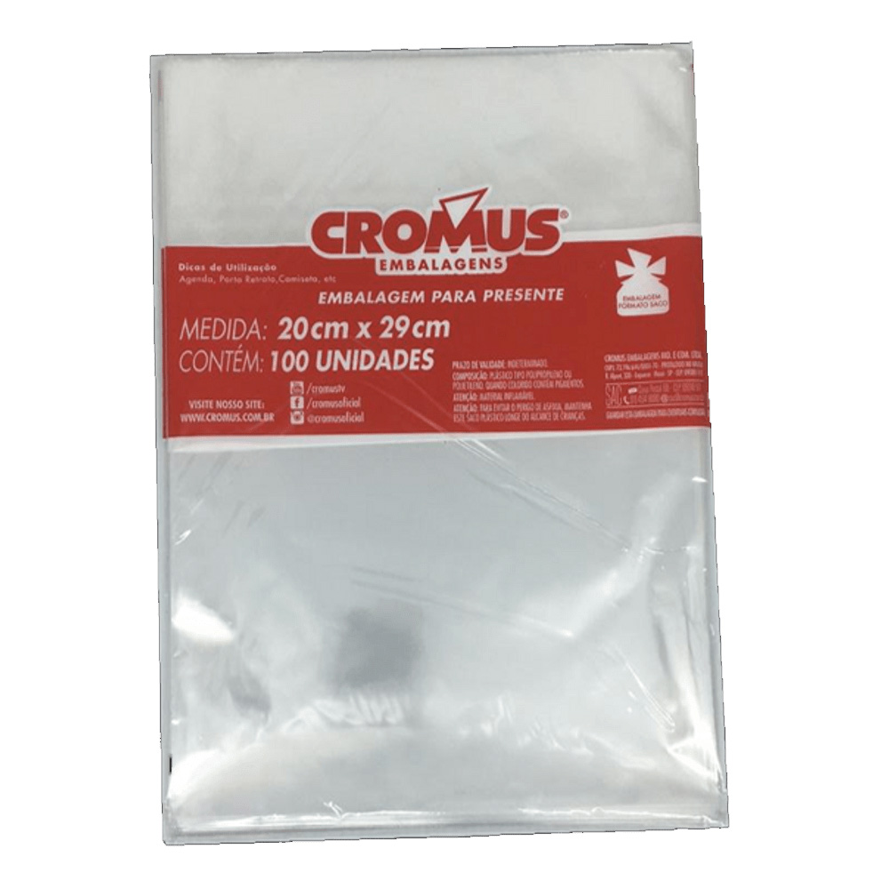 SACO TRANSPARENTE 20X29 INCOLOR - CROMUS - PC100                       SACO TRANSPARENTE 20X29 INCOLOR - CROMUS - PC100