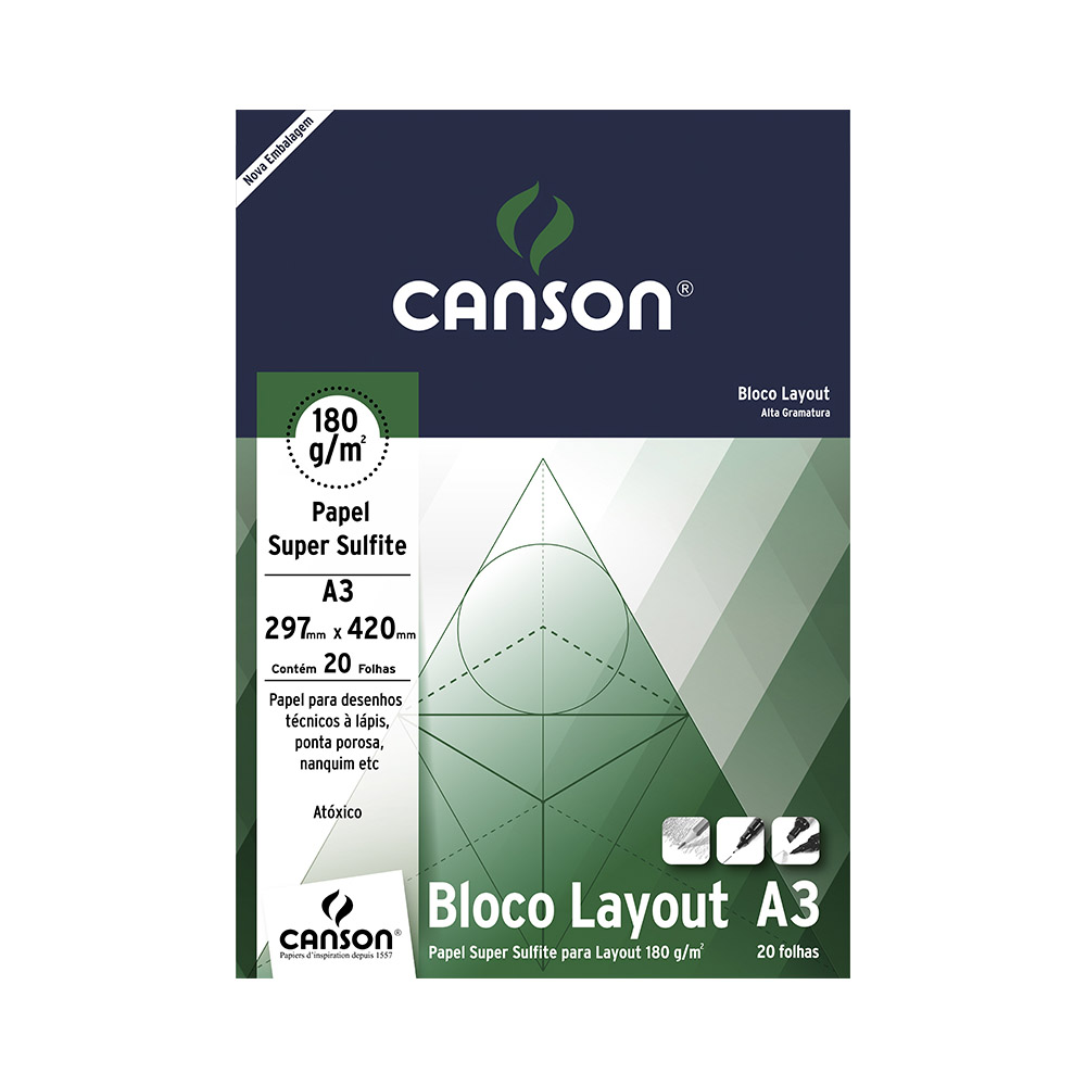 BLOCO A3 LAYOUT 180G 20FLS - CANSON                            BLOCO A3 LAYOUT 180G 20FLS - CANSON