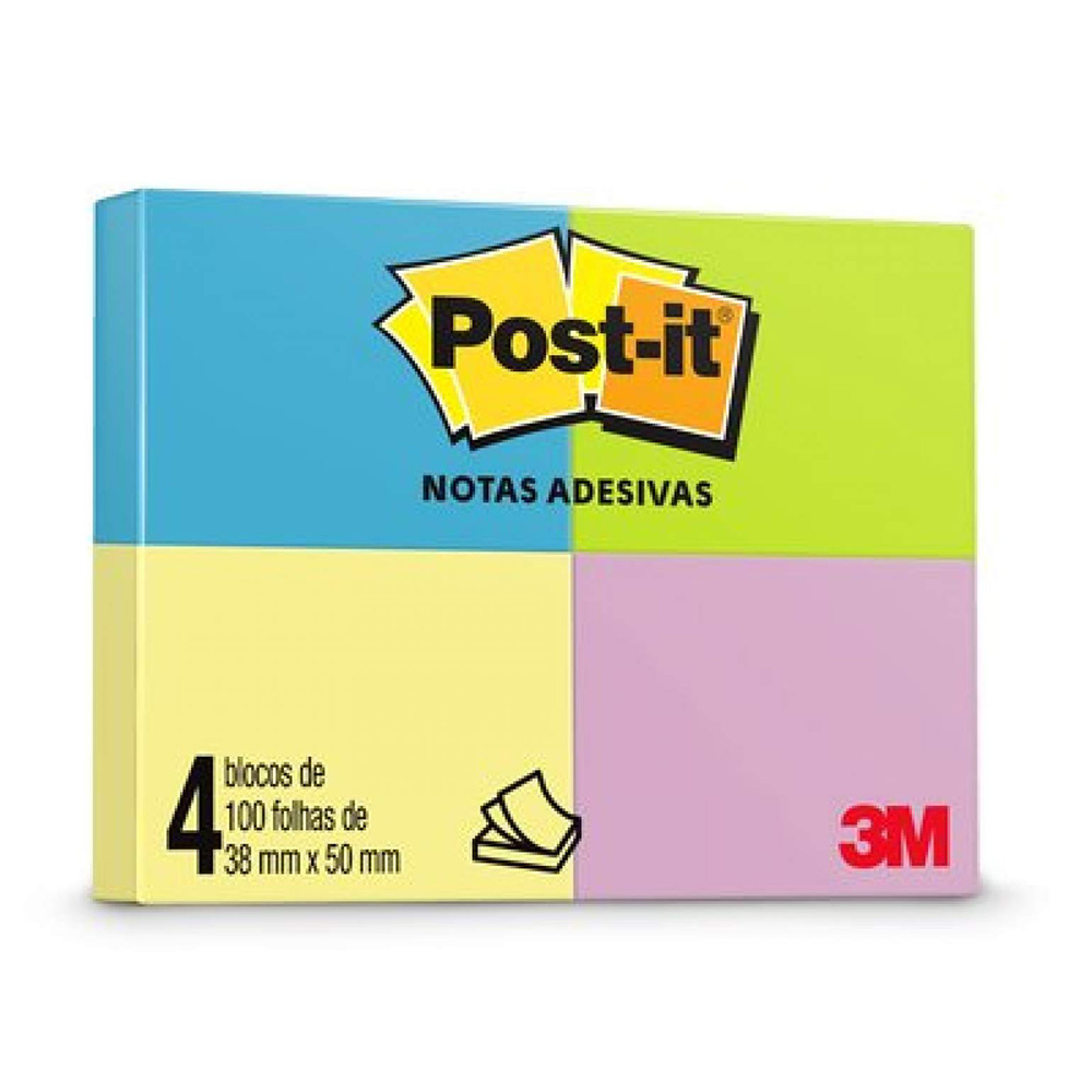 BLOCO POST IT NEON 38X50 COM 4 CORES 100 FOLHAS 3M                       BLOCO POST IT NEON 38X50 COM 4 CORES 100 FOLHAS 3M