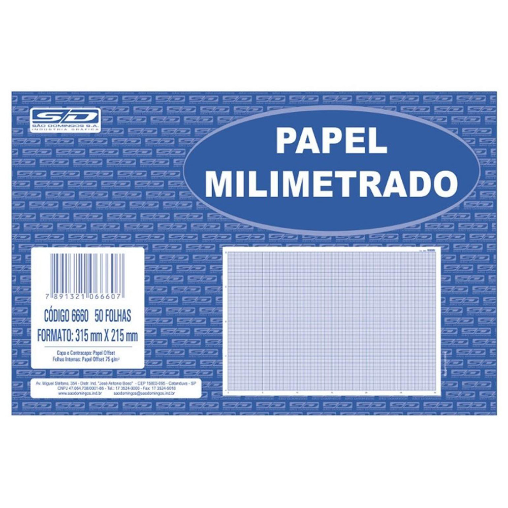 PAPEL MILIMETRADO C/50 FOLHAS 215X315 - SÃO DOMINGOS                         PAPEL MILIMETRADO C/50 FOLHAS 215X315 - SÃO DOMINGOS