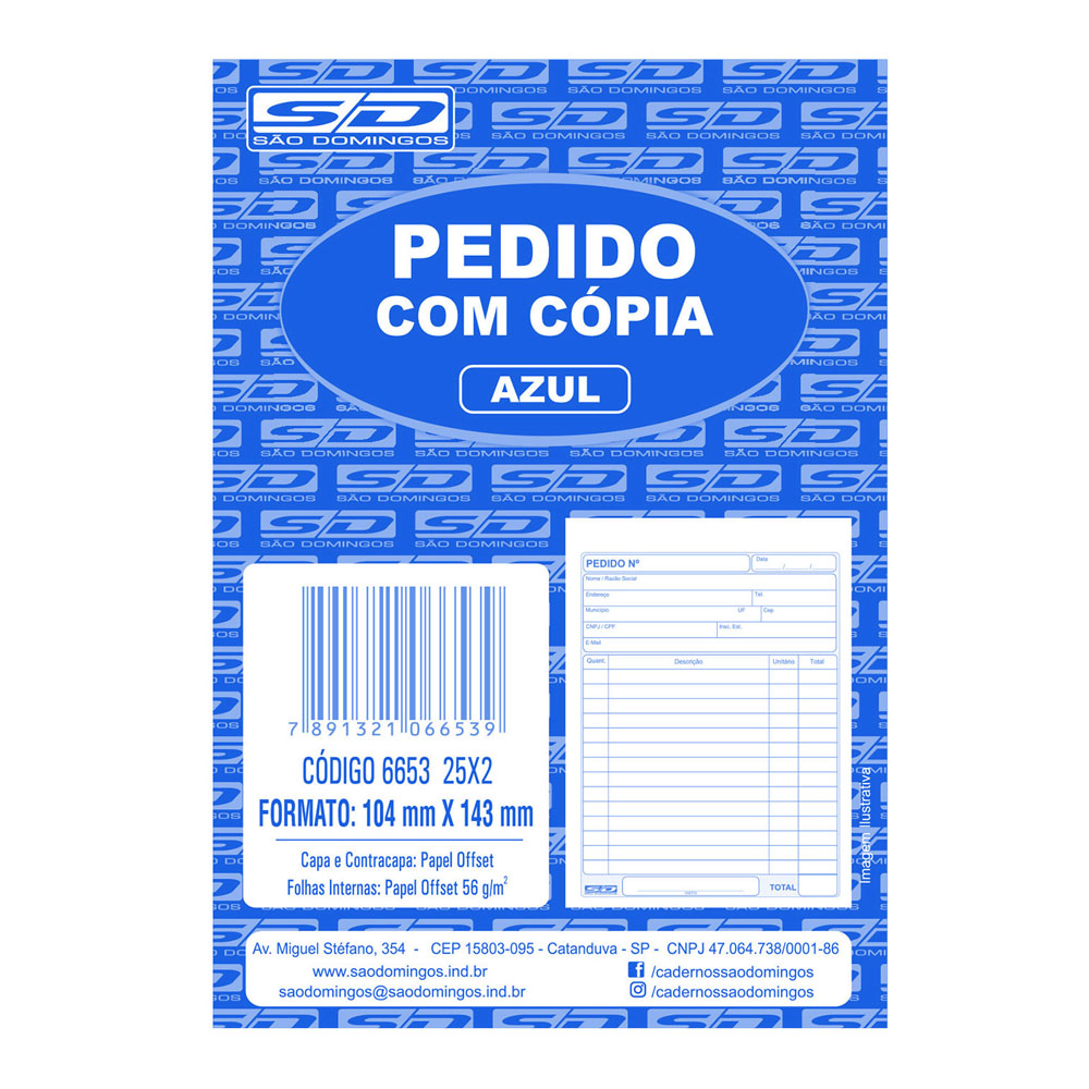 TALÃO DE PEDIDO 1/36 COM  CÓPIA AZUL 25 FOLHAS COM 2 VIAS - SÃO DOMINGOS TALÃO DE PEDIDO 1/36 COM  CÓPIA AZUL 25 FOLHAS COM 2 VIAS - SÃO DOMINGOS