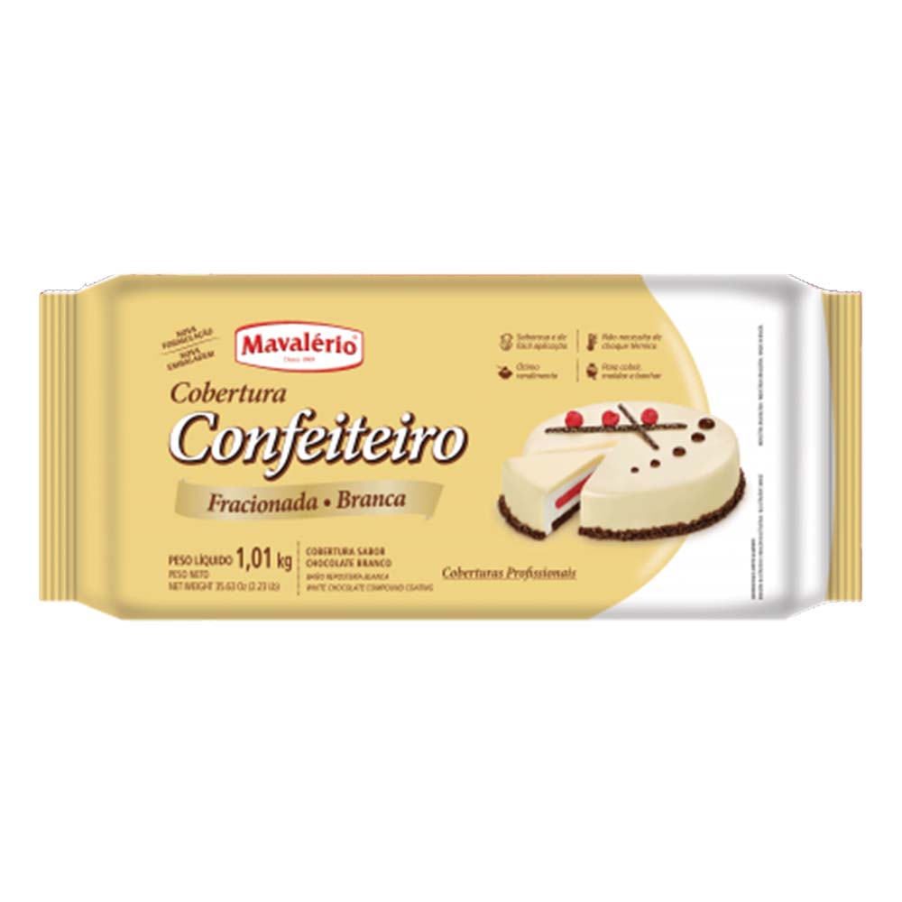 COBERTURA CONFEITEIRO CHOCOLATE BRANCO 1,01KG - MAVALÉRIO  COBERTURA CONFEITEIRO CHOCOLATE BRANCO 1,01KG - MAVALÉRIO