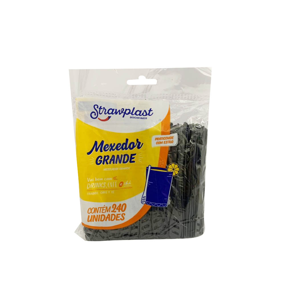 MEXEDOR GRANDE DESCARTÁVEL PRETO STRAWPLAST PACOTE COM 240 UNIDADES MEXEDOR GRANDE DESCARTÁVEL PRETO STRAWPLAST PACOTE COM 240 UNIDADES