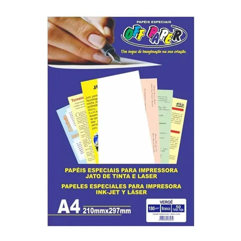 PAPEL VERGÊ BRANCO 180 GRAMAS COM 50 FOLHAS OFF PAPER PAPEL VERGÊ BRANCO 180 GRAMAS COM 50 FOLHAS OFF PAPER