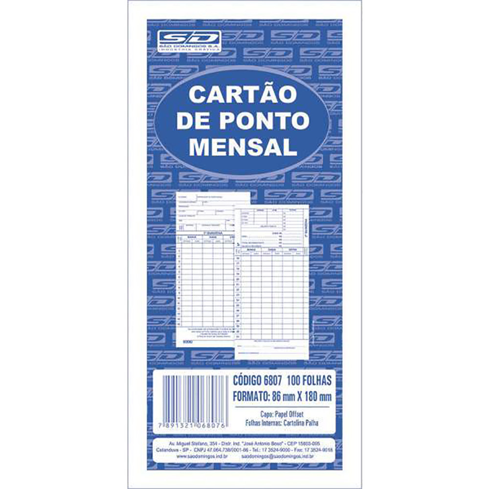CARTÃO DE PONTO 100 FOLHAS - SÃO DOMINGOS CARTÃO DE PONTO 100 FOLHAS - SÃO DOMINGOS