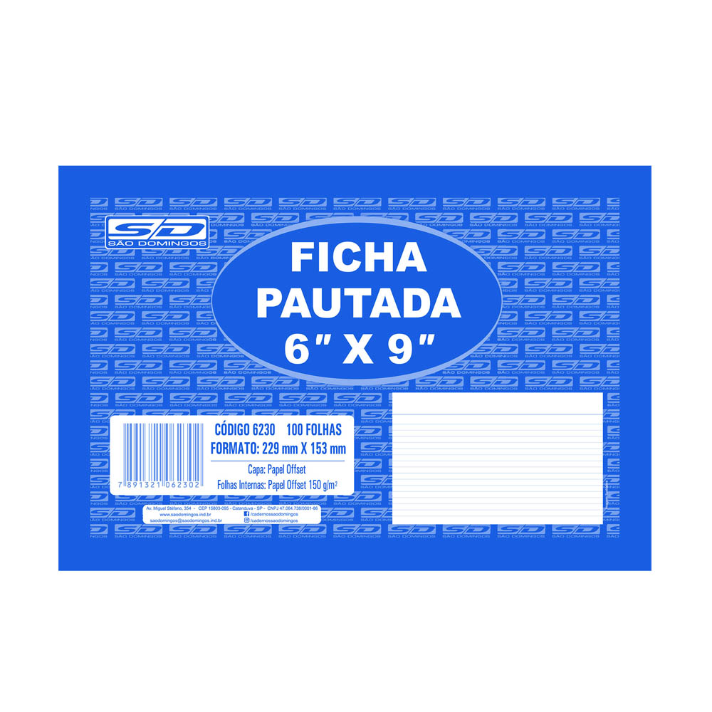 FICHA PAUTADA 6X9 C/100 FOLHAS - SÃO DOMINGOS <br> FICHA PAUTADA 6X9 C/100 FOLHAS - SÃO DOMINGOS <br>