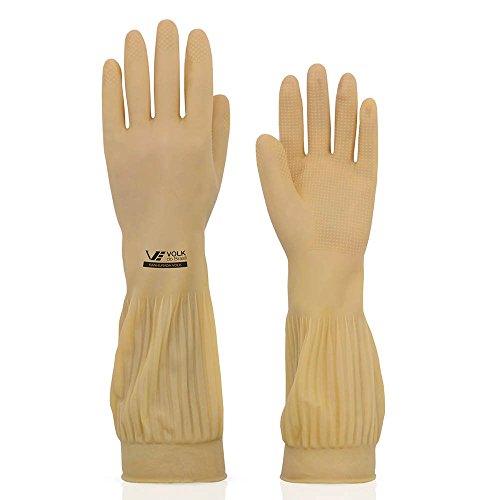 PAR DE LUVA LATEX NATURAL RANHURADA TAMANHO G VOLK CANO LONGO  PAR DE LUVA LATEX NATURAL RANHURADA TAMANHO G VOLK CANO LONGO