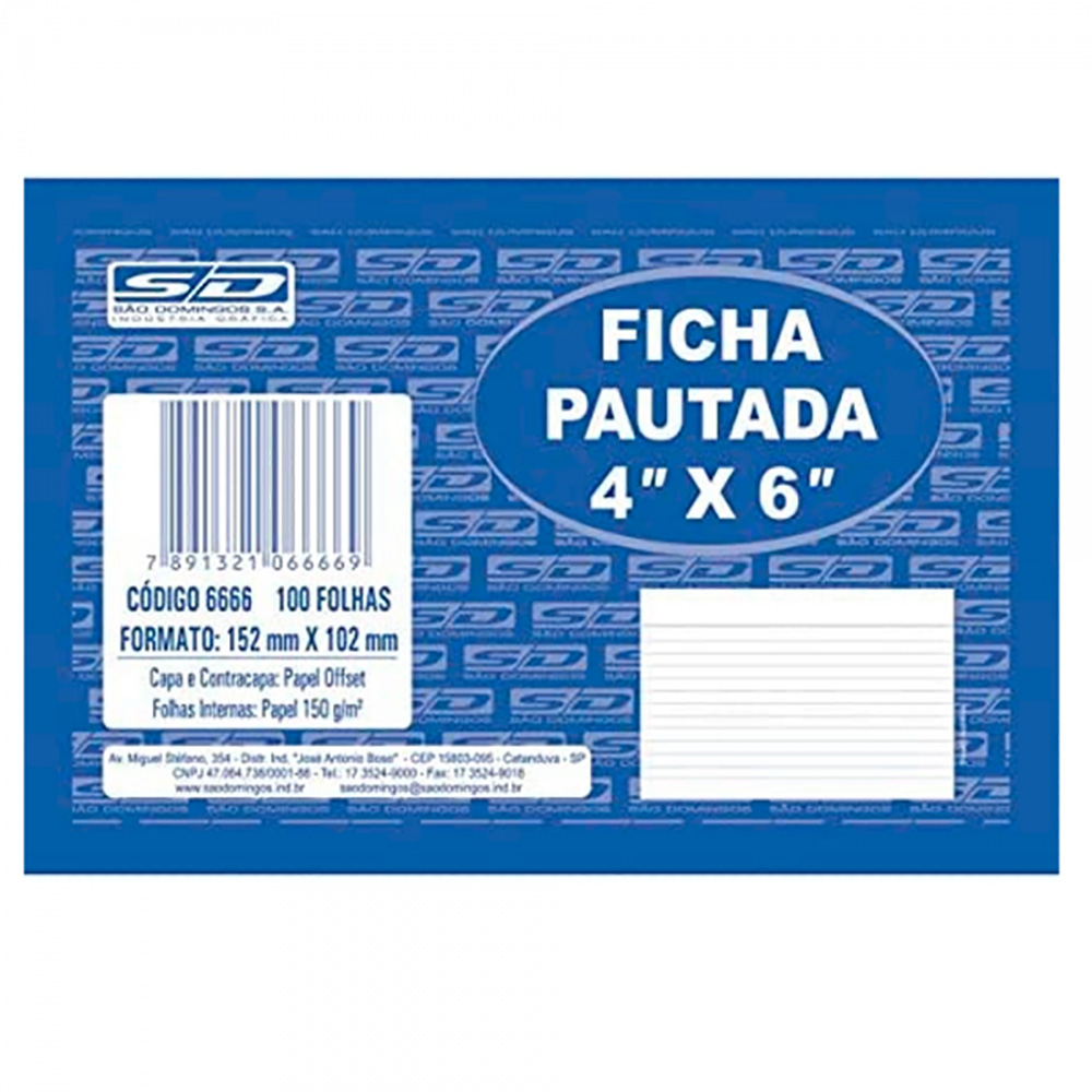 FICHA PAUTADA 4X6 N2 C/100FL 152X102 - SÃO DOMINGOS                     FICHA PAUTADA 4X6 N2 C/100FL 152X102 - SÃO DOMINGOS