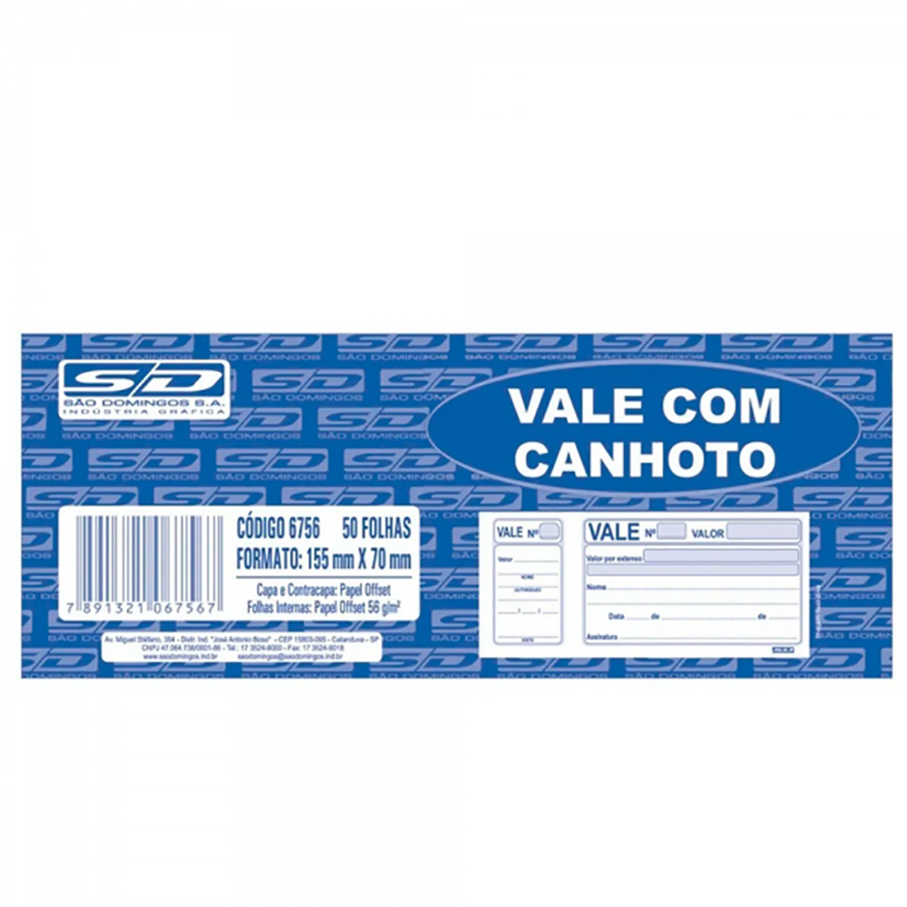 VALE COM CANHOTO 50 FOLHAS - SÃO DOMINGOS VALE COM CANHOTO 50 FOLHAS - SÃO DOMINGOS