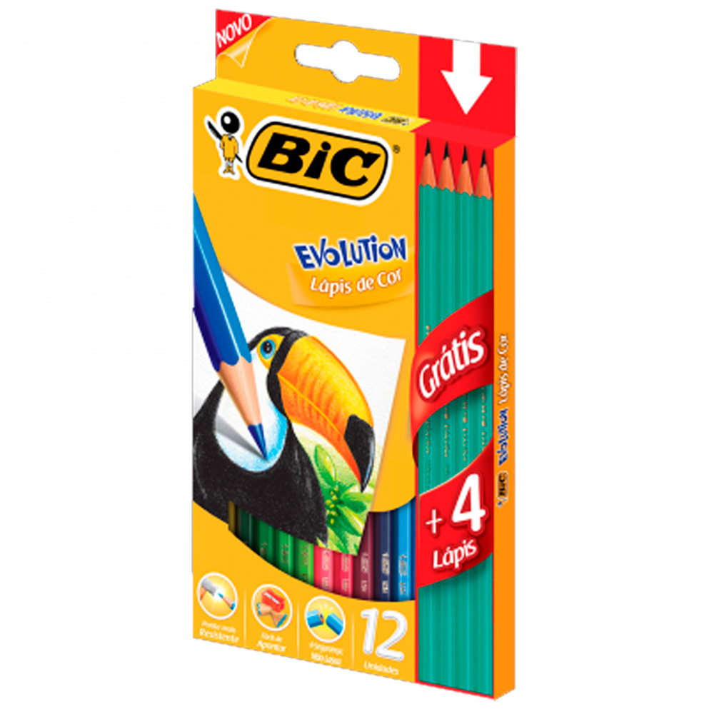 Lápis de Cor 12 cores Evolution sextavado + 4 lápis preto - BIC<br> Lápis de Cor 12 cores Evolution sextavado + 4 lápis preto - BIC<br>