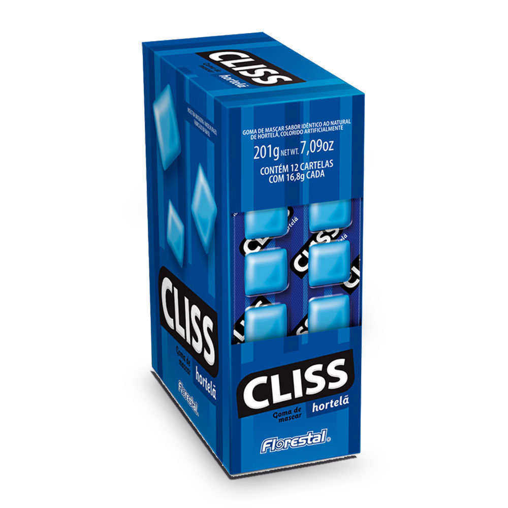 CHICLE CLISS CARTELA HORTELA 12X16,8G - FLORESTAL                                                                                                                                                           CHICLE CLISS CARTELA HORTELA 12X16,8G - FLORESTAL