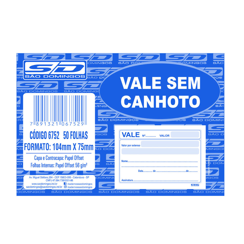 VALE SEM CANHOTO 50 FOLHAS - SÃO DOMINGOS                           VALE SEM CANHOTO 50 FOLHAS - SÃO DOMINGOS