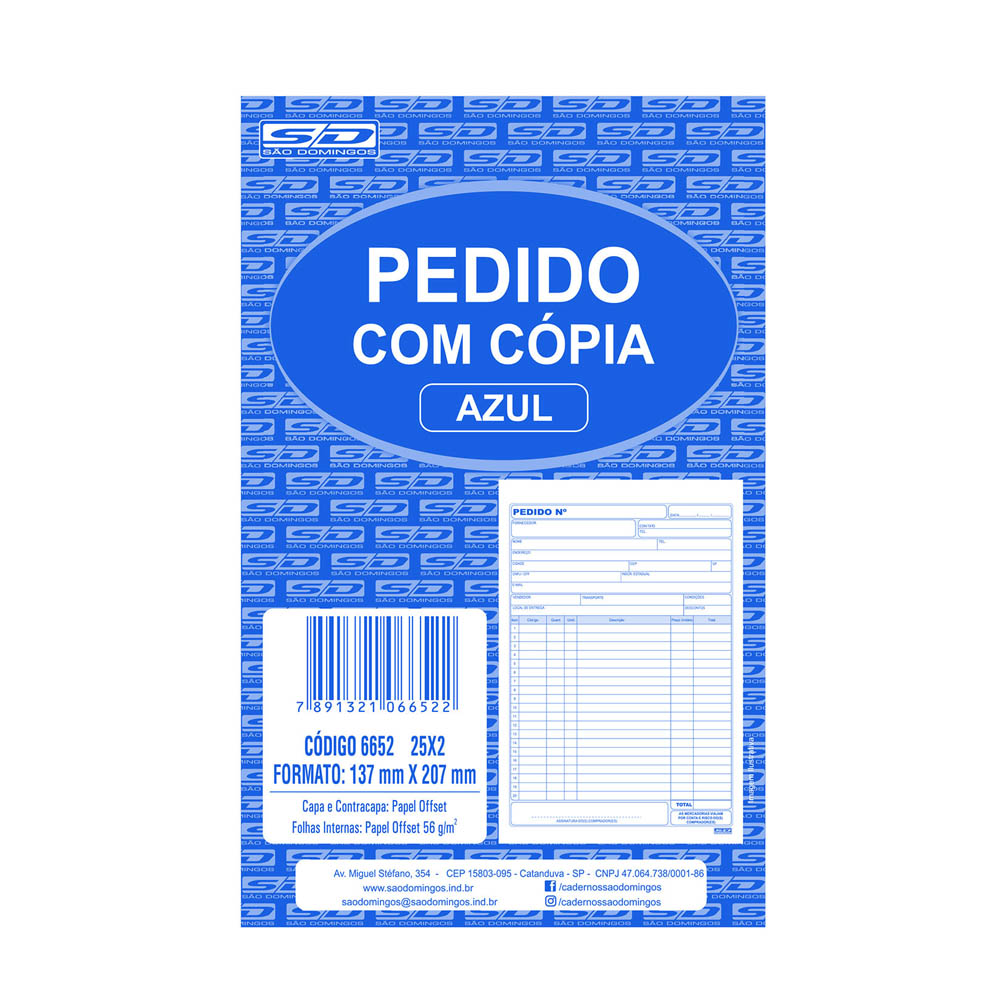 TALÃO DE PEDIDO 1/18 COM CÓPIA AZUL 25 FOLHAS COM 2 VIAS - SÃO DOMINGOS TALÃO DE PEDIDO 1/18 COM CÓPIA AZUL 25 FOLHAS COM 2 VIAS - SÃO DOMINGOS