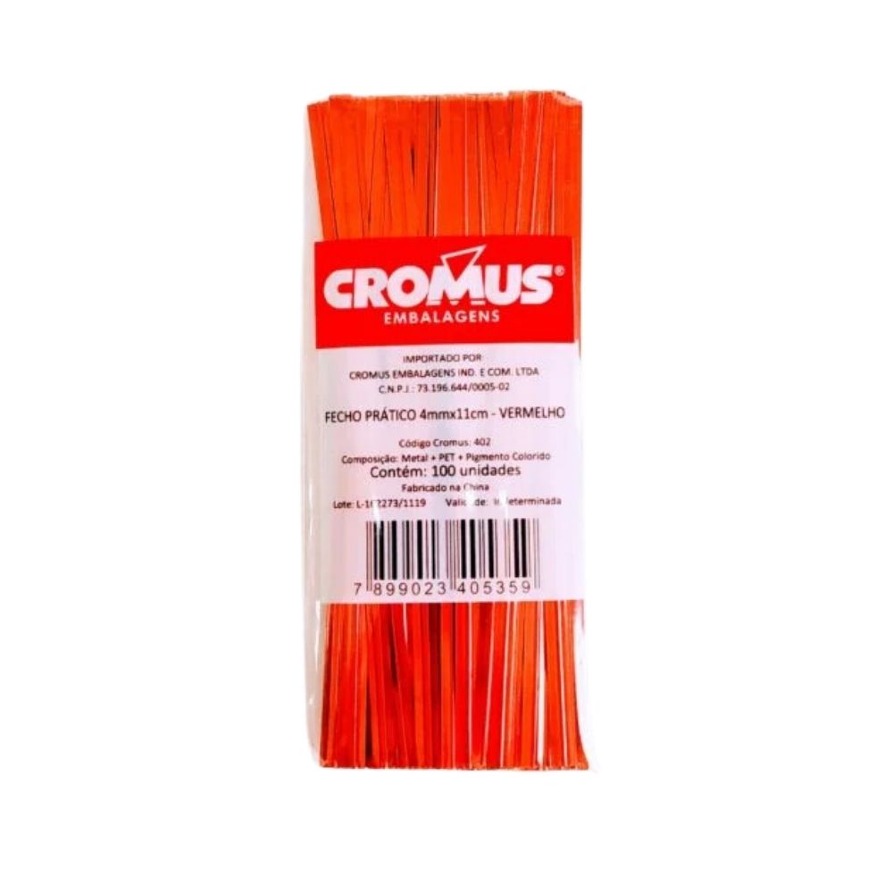 FECHO PRATICO VERMELHO 4MMX11CM C/100 CROMUS                                                                                                                                                             FECHO PRATICO VERMELHO 4MMX11CM C/100 CROMUS