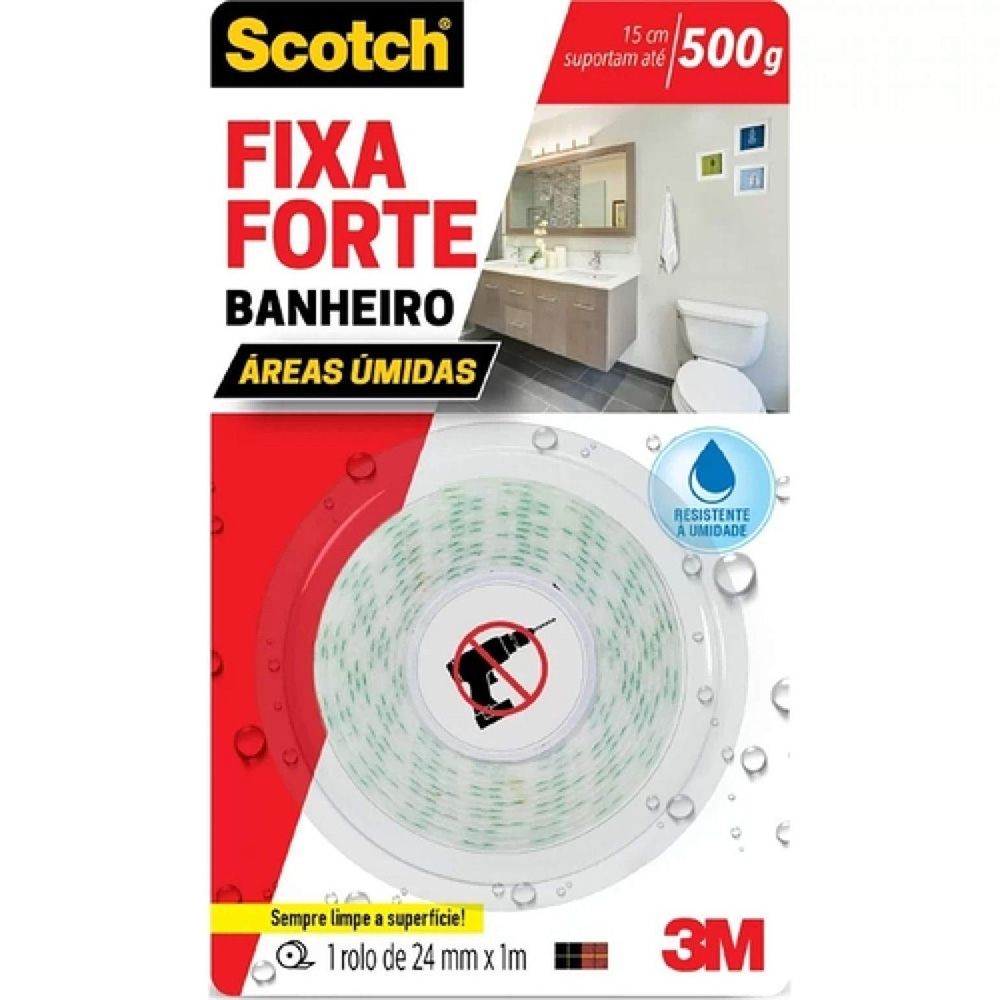Fita Dupla Face Forte Fixa Banheiro 24 mm x 1 m - 3M Scotch <br> Fita Dupla Face Forte Fixa Banheiro 24 mm x 1 m - 3M Scotch <br>