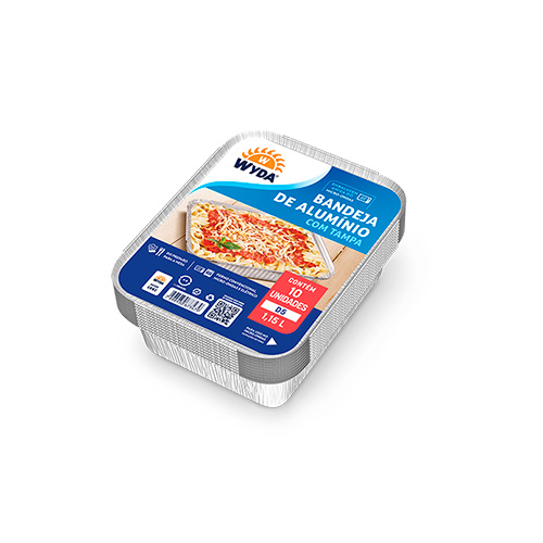 CONJUNTO DE BANDEJA DE ALUMÍNIO C/TAMPA RETANGULAR CJD5 1150ML WYDA C/10 UNIDADES CONJUNTO DE BANDEJA DE ALUMÍNIO C/TAMPA RETANGULAR CJD5 1150ML WYDA C/10 UNIDADES
