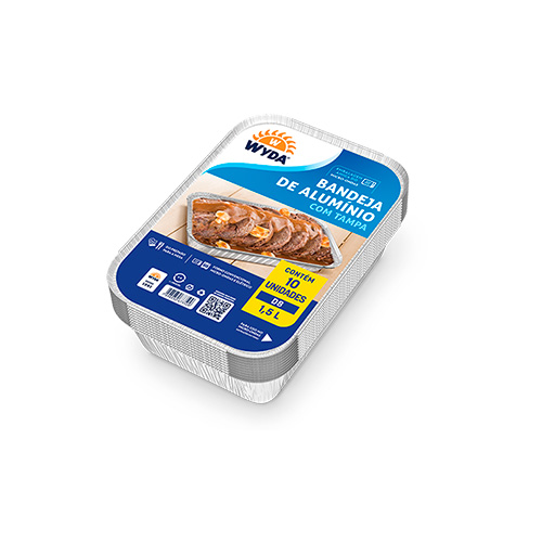 CONJUNTO DE BANDEJA DE ALUMÍNIO C/TAMPA RETANGULAR CJD8 1500ML WYDA C/10 UNIDADES CONJUNTO DE BANDEJA DE ALUMÍNIO C/TAMPA RETANGULAR CJD8 1500ML WYDA C/10 UNIDADES