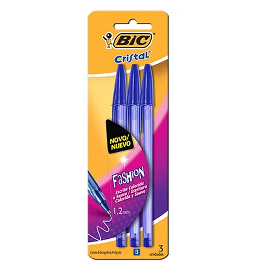 Caneta Esferográfica Cristal  Azul Blister 3 UN - BIC<br> Caneta Esferográfica Cristal  Azul Blister 3 UN - BIC<br>