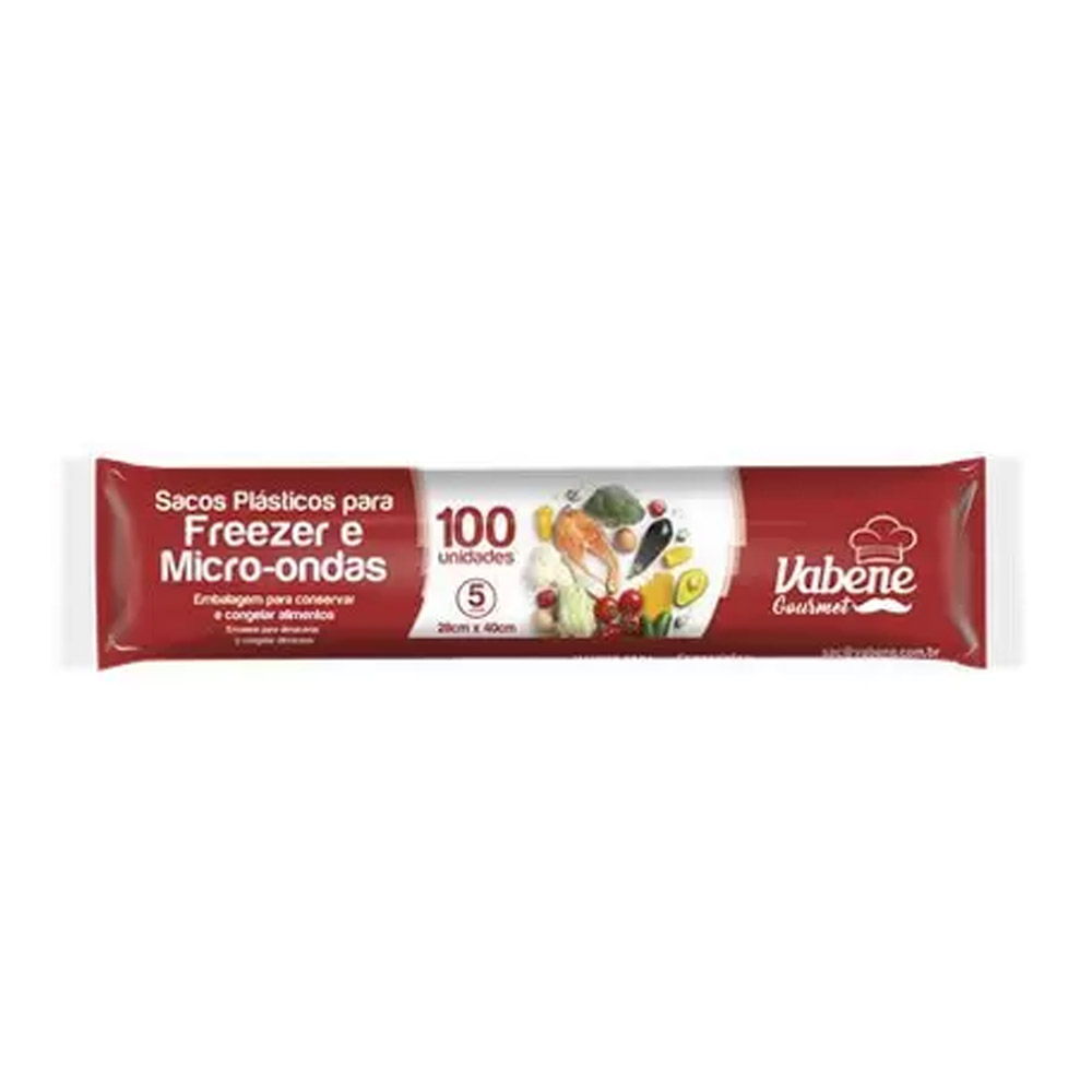 SACO PLASTICO P/ ALIMENTO FREEZER/MICROONDAS 5LT C/100 UNIDADES VABENE                    SACO PLASTICO P/ ALIMENTO FREEZER/MICROONDAS 5LT C/100 UNIDADES VABENE