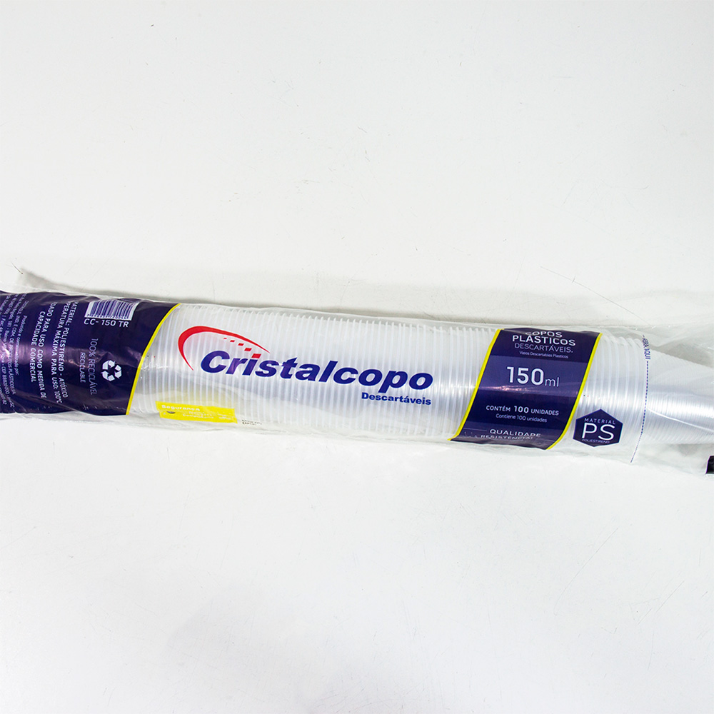 Copo Plástico 150 ml Branco pacote c/ 100 un - Cristalcopo<br> Copo Plástico 150 ml Branco pacote c/ 100 un - Cristalcopo<br>