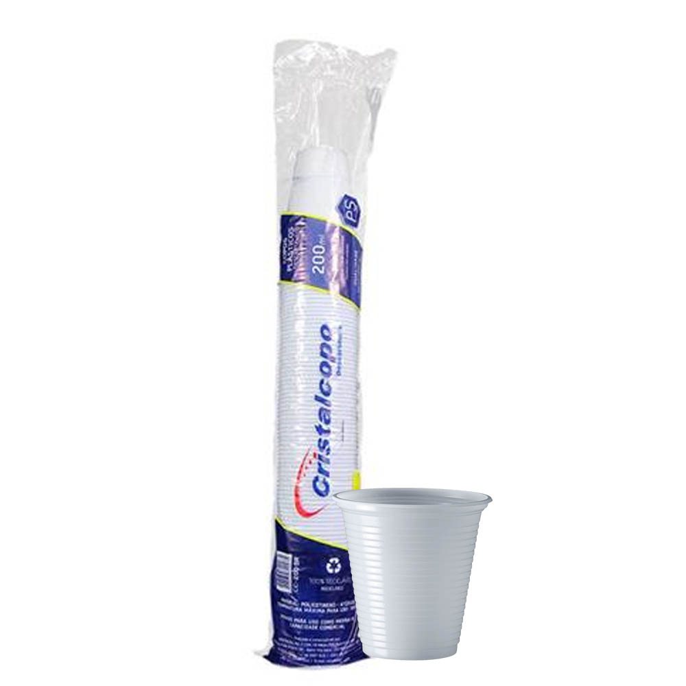 Copo Plástico 200ml Branco Pacote c/ 100 un - Cristalcopo <br> Copo Plástico 200ml Branco Pacote c/ 100 un - Cristalcopo <br>