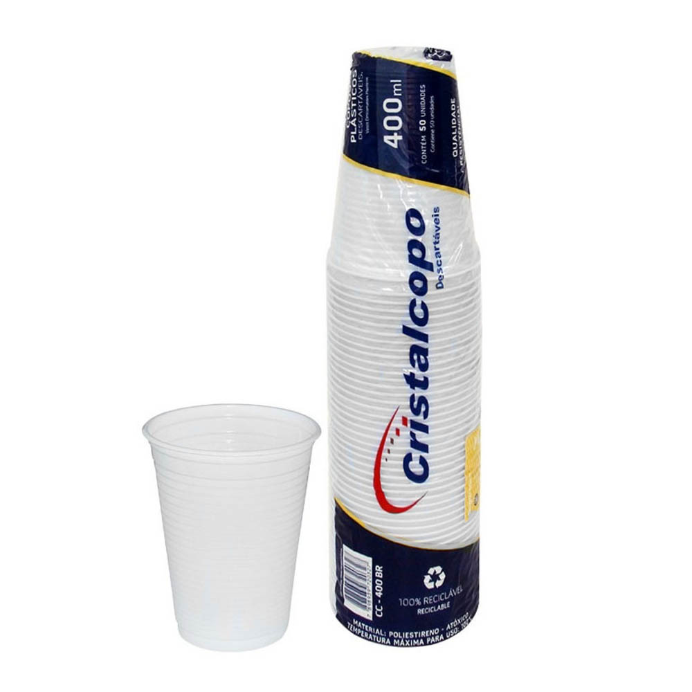 Copo Plastico 400ml Branco Pacote c/ 50 un - Cristalcopo<br>                  Copo Plastico 400ml Branco Pacote c/ 50 un - Cristalcopo<br>