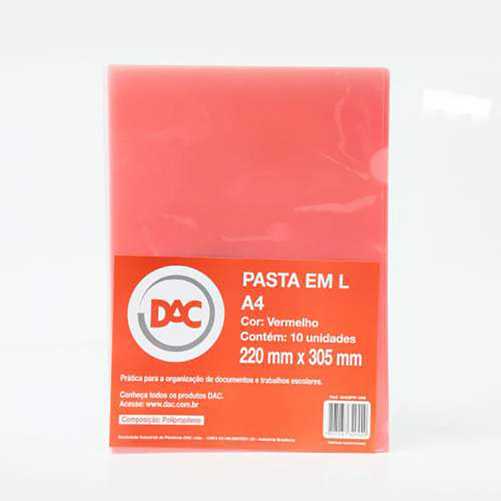 PASTA TIPO L TAMANHO A4 VERMELHA C/10 UNIDADES DAC PASTA TIPO L TAMANHO A4 VERMELHA C/10 UNIDADES DAC